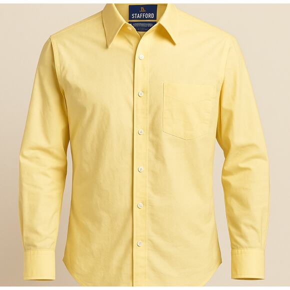Stafford Yellow Fitted Dress Shirt 15.5 x 34/35 Easy-Care Cotton Blend - Picture 1 of 7